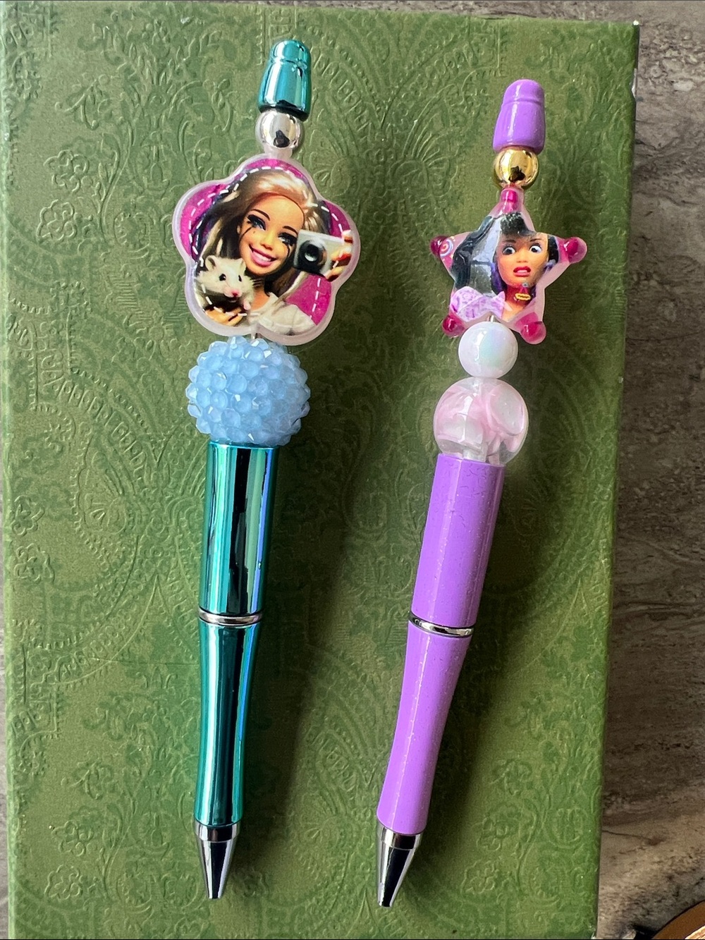 3x pens Blue and Purple Character girl Pens Set of 2 funny novelty